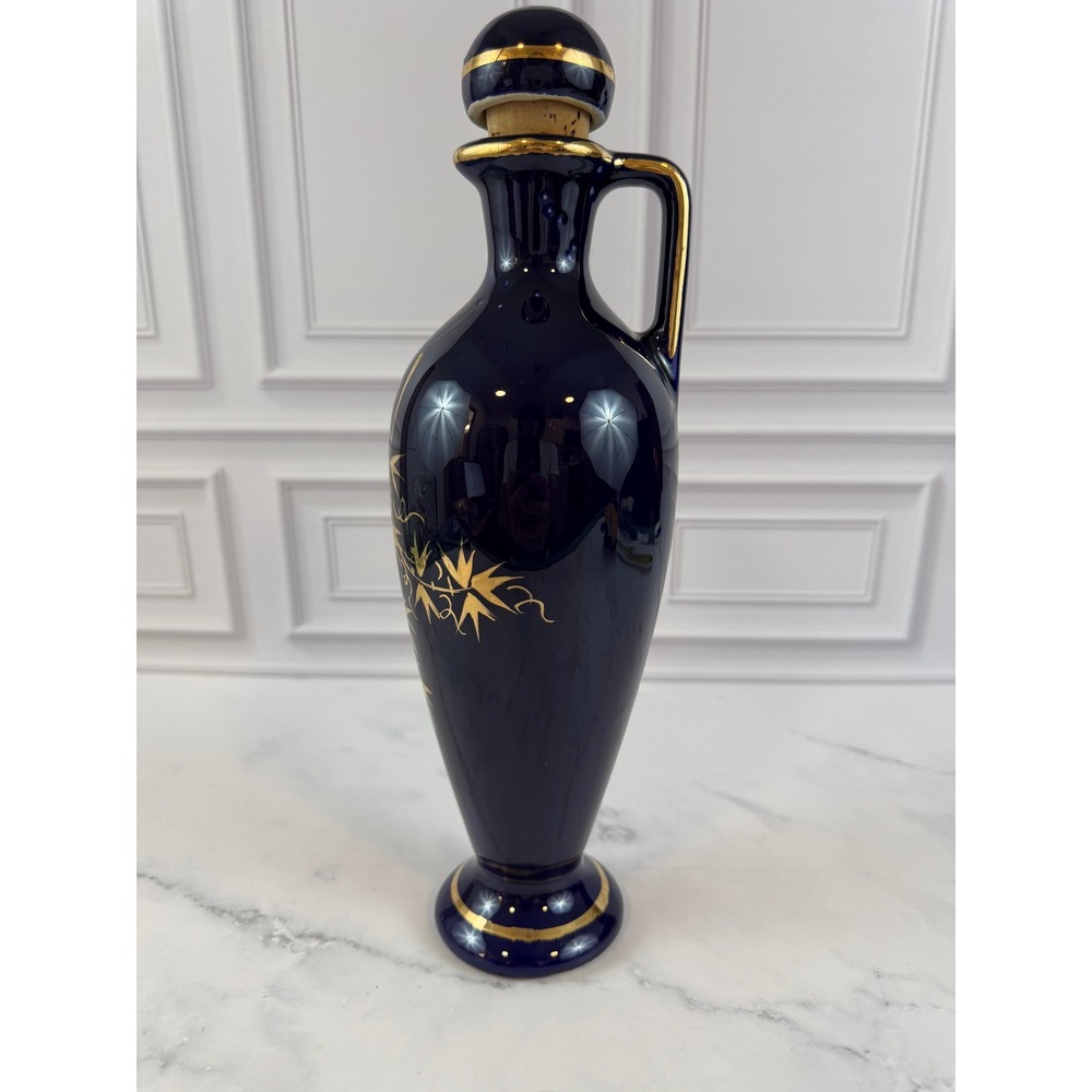 VTG Coronetti Cunardo Italy Cobalt Blue 22K Gold Hand Painted 12in Jug Vase